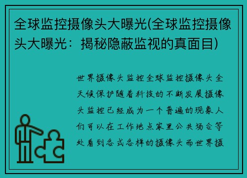 全球监控摄像头大曝光(全球监控摄像头大曝光：揭秘隐蔽监视的真面目)